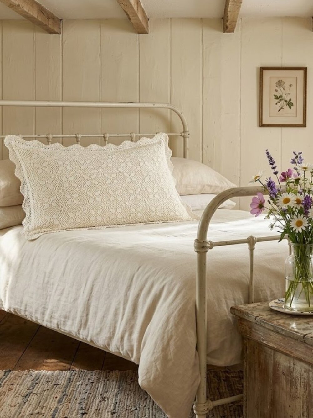 2 FULL/Queen Size White Crocheted Pillow Shams with Ruffled edges
